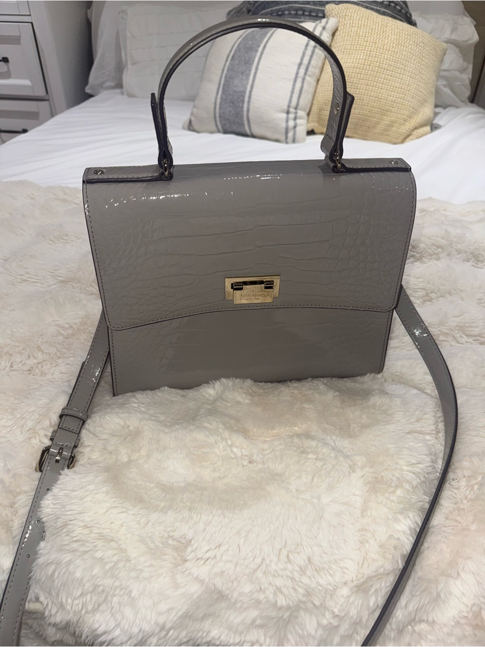 kate spade Grey Patent Croc-Embossed Top-Handle Crossbody
